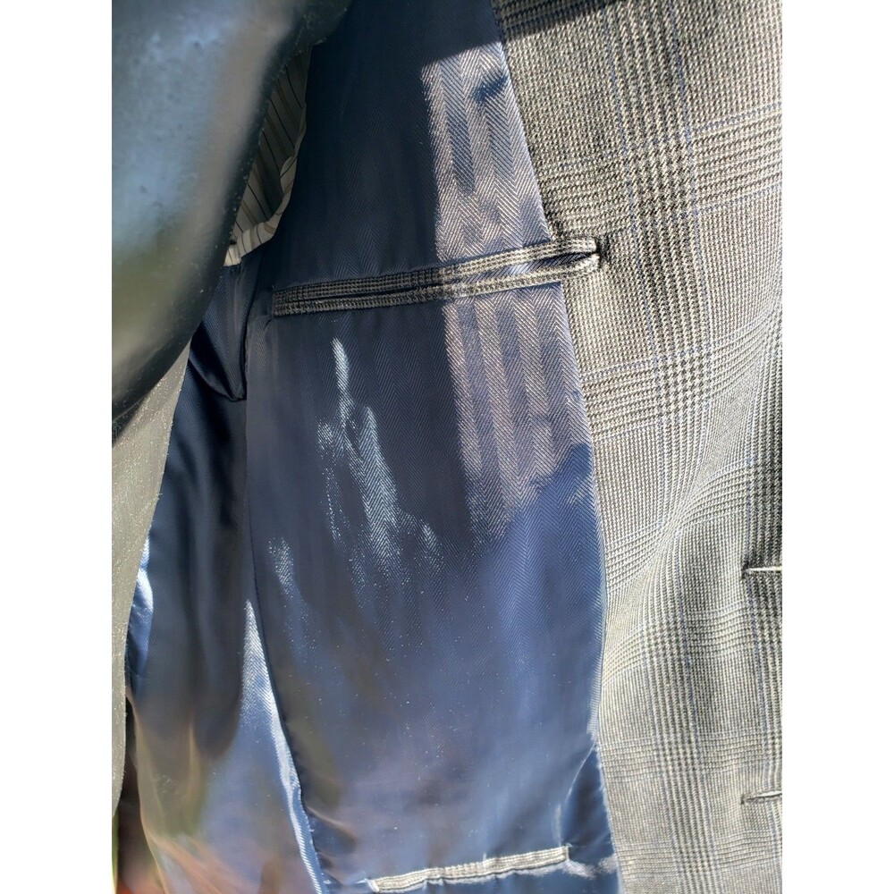 Club Room Men's Sport Coat Blazer 2 Button Gray Plaid Poly Blend 40R Blue Stripe - Picture 8 of 14